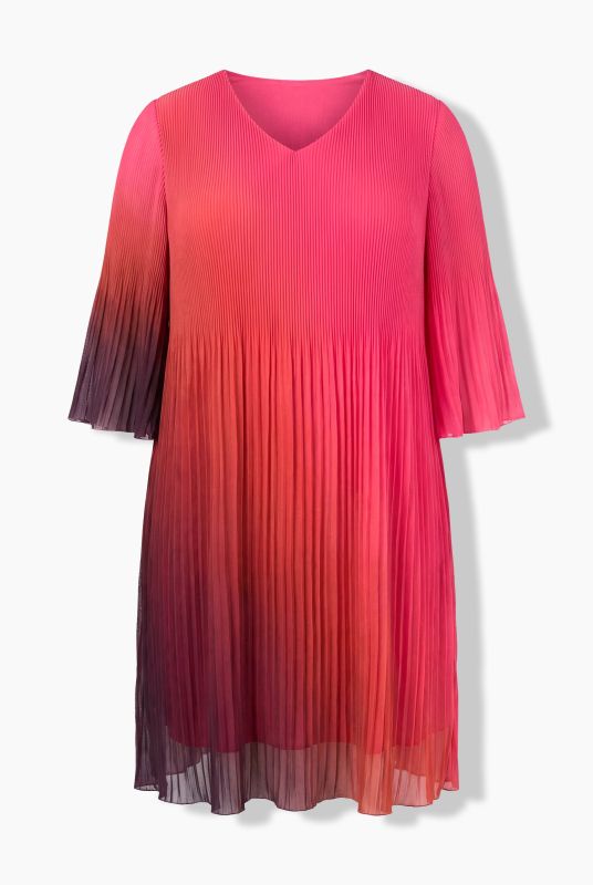 Allover Pleated Short Sleeve Gradient Dress
