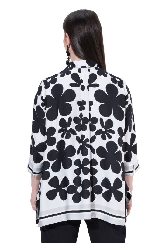 Flower Print Pointed Hem Satin Blouse