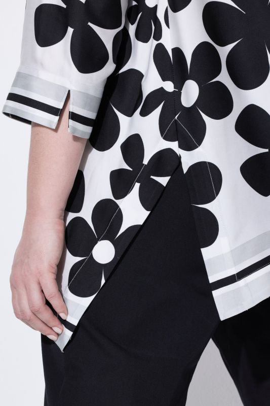Flower Print Pointed Hem Satin Blouse