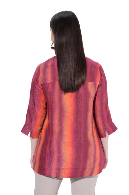 Gradient Stripe 3/4 Sleeve Shimmer Blouse