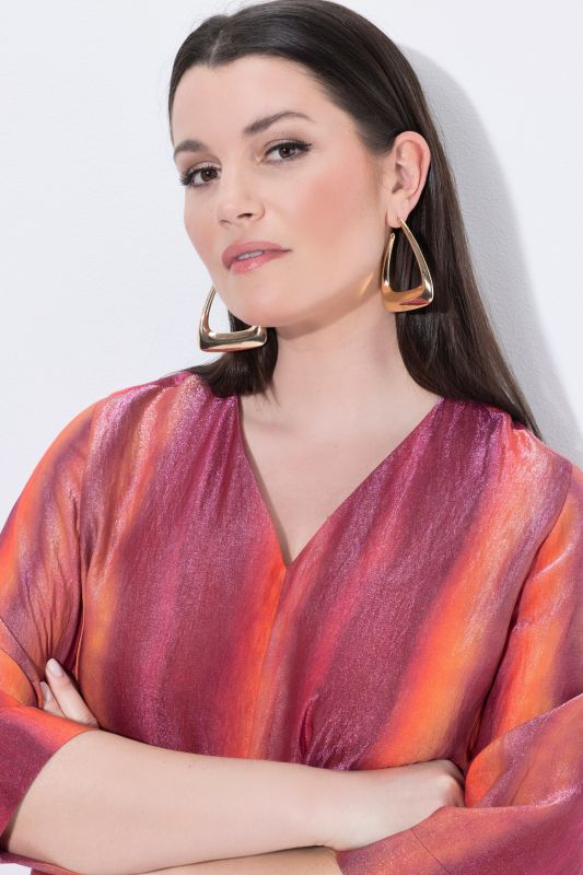 Gradient Stripe 3/4 Sleeve Shimmer Blouse