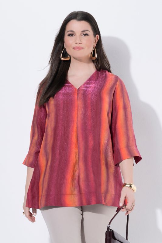 Gradient Stripe 3/4 Sleeve Shimmer Blouse