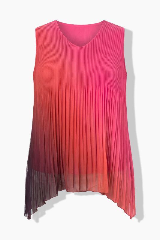 Allover Pleated Sleeveless Gradient Blouse