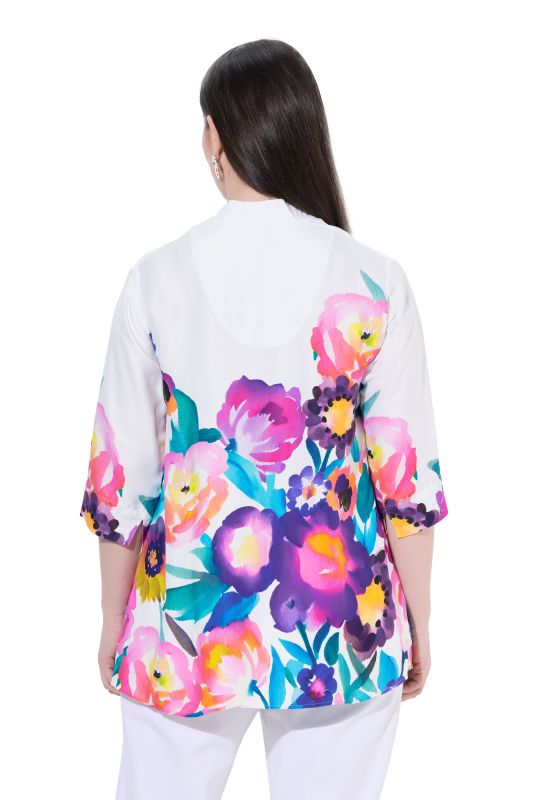 Watercolor Floral 3/4 Sleeve Satin Blouse