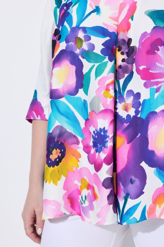 Watercolor Floral 3/4 Sleeve Satin Blouse