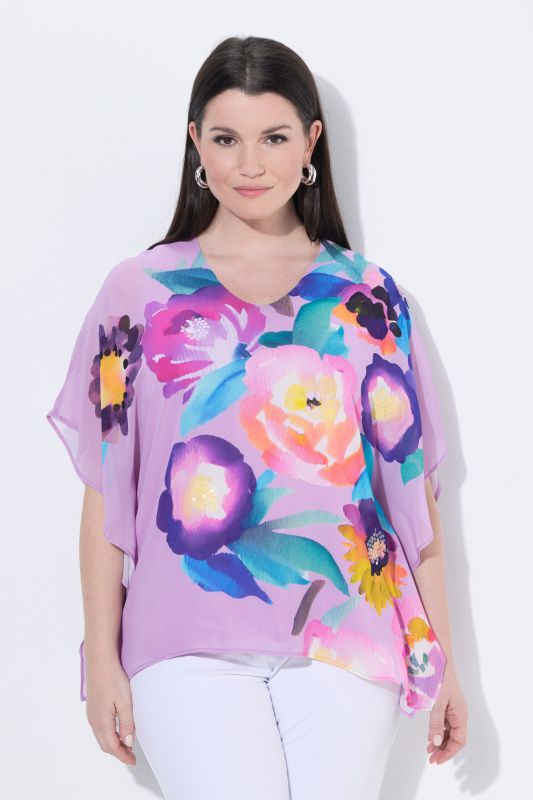Watercolor Floral Layered Chiffon Blouse