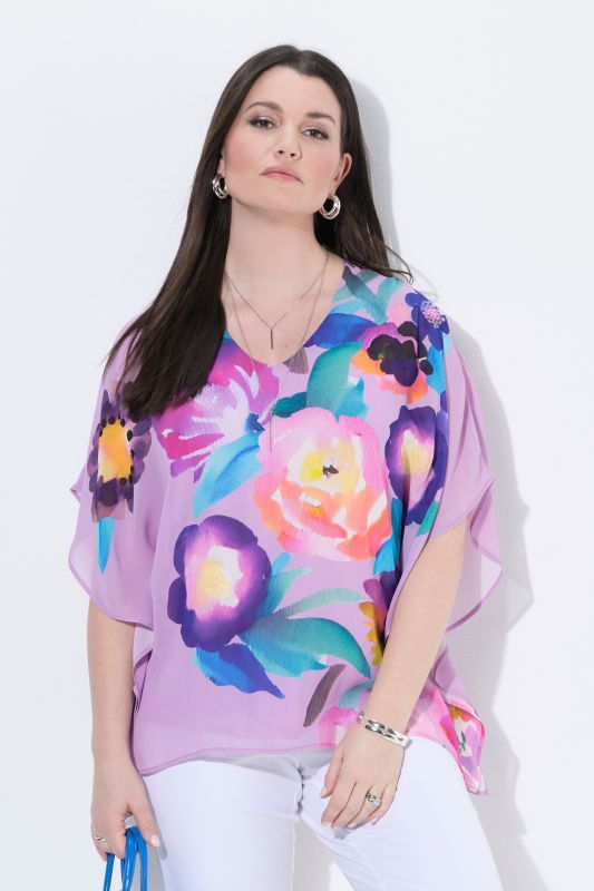 Watercolor Floral Layered Chiffon Blouse