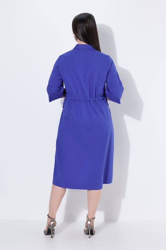 Drawstring Waist Short Sleeve Button-Down Dress