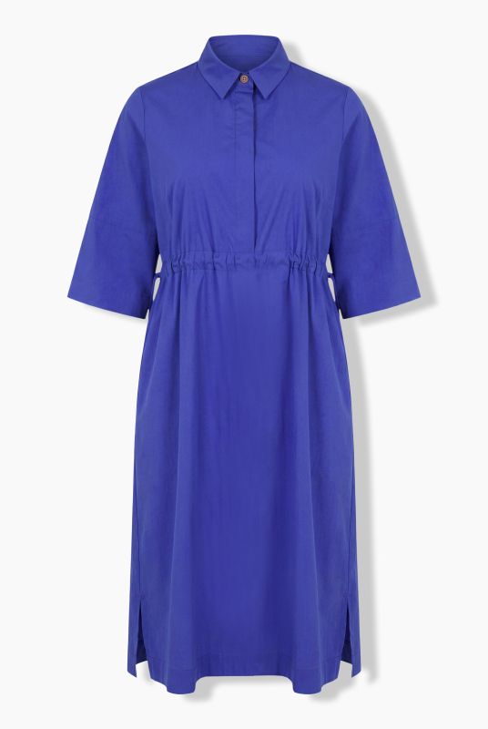 Drawstring Waist Short Sleeve Button-Down Dress