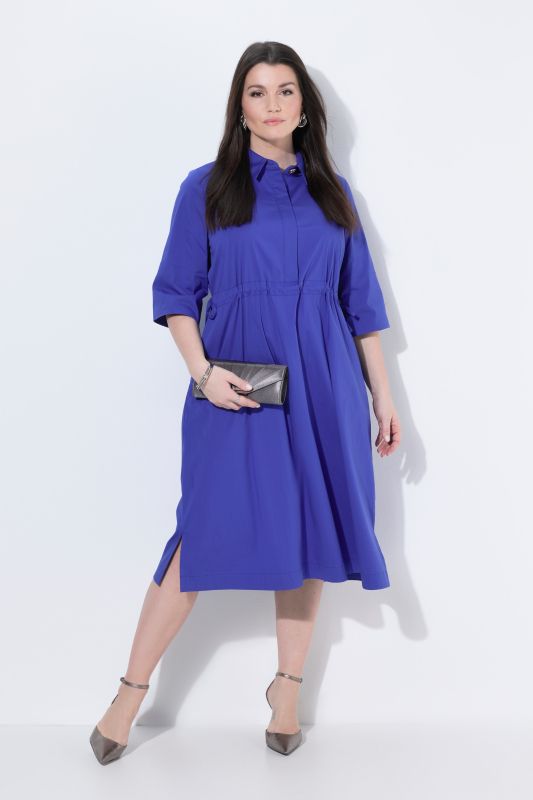 Drawstring Waist Short Sleeve Button-Down Dress