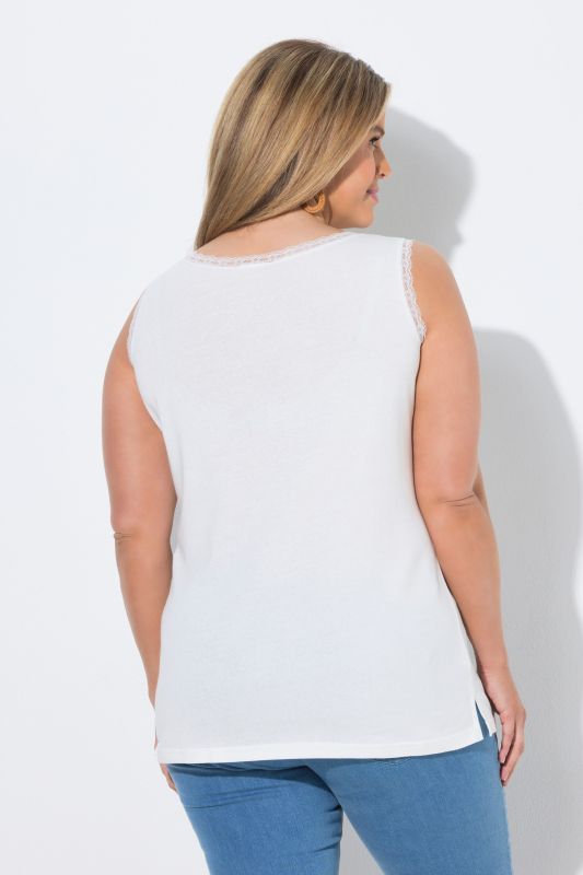Eco Cotton Lace Trim Ribbed Jersey Tank