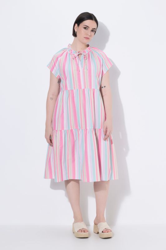 Pastel Striped Short Sleeve Flounce Dress