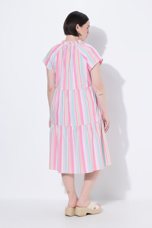 Pastel Striped Short Sleeve Flounce Dress