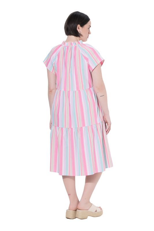 Pastel Striped Short Sleeve Flounce Dress