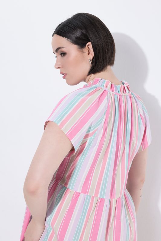 Pastel Striped Short Sleeve Flounce Dress