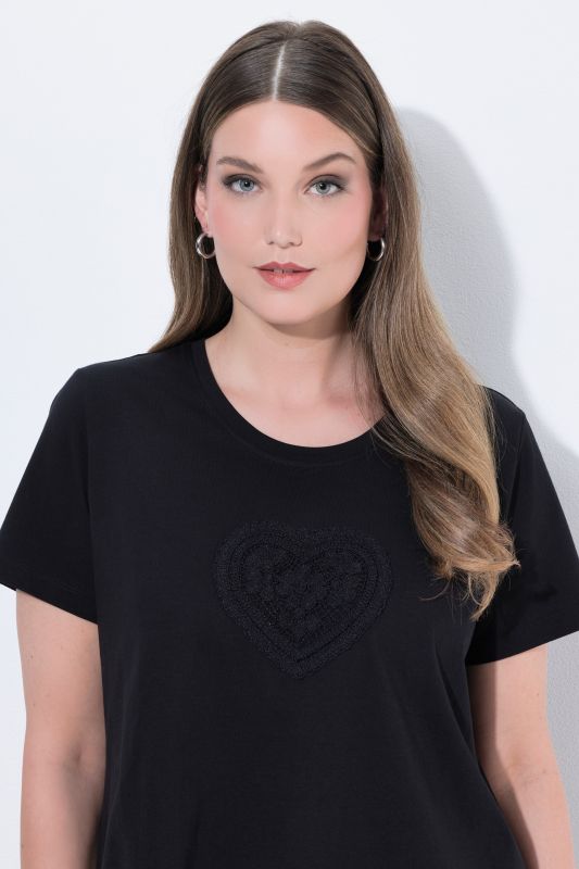 Textured Tonal Heart Motif Short Sleeve Tee