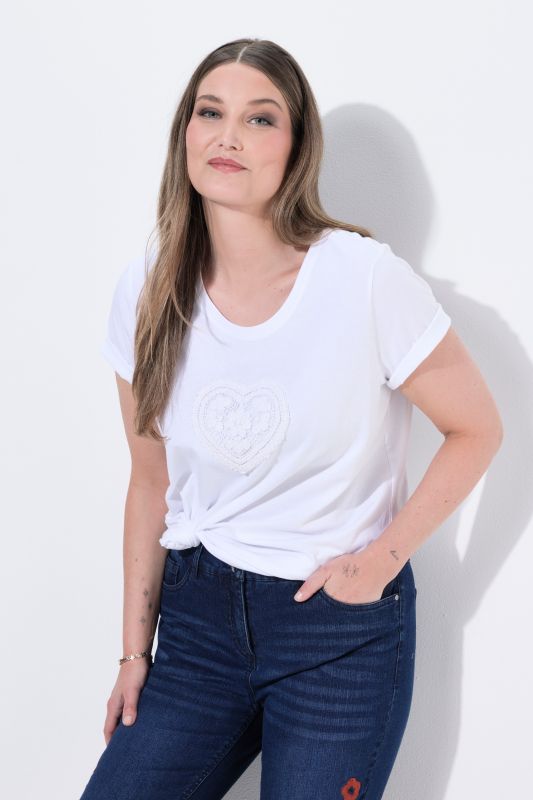 Textured Tonal Heart Motif Short Sleeve Tee