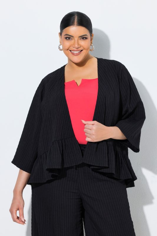 Textured Flounce Panel Open Shape Jacket