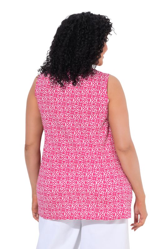 Floral Tile Print Keyhole Cutout Tank Top