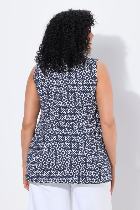 Floral Tile Print Keyhole Cutout Tank Top