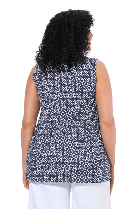 Floral Tile Print Keyhole Cutout Tank Top