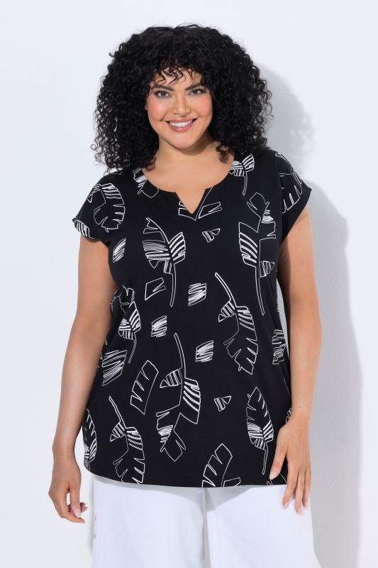 Palm Leaf Print Cap Sleeve Tee