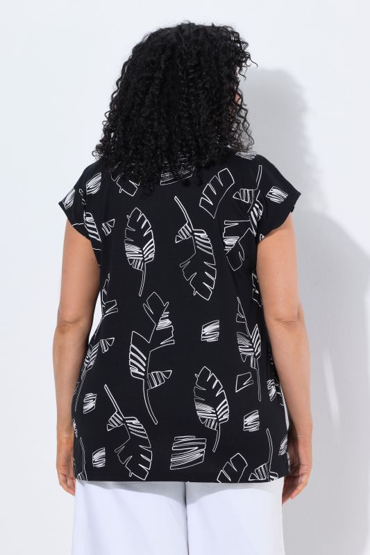Palm Leaf Print Cap Sleeve Tee