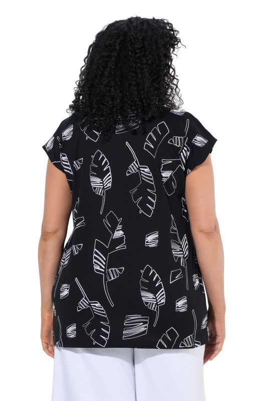 Palm Leaf Print Cap Sleeve Tee