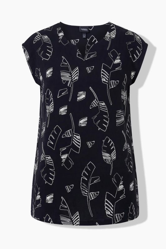 Palm Leaf Print Cap Sleeve Tee