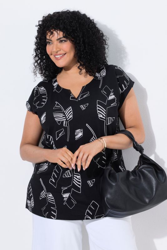 Palm Leaf Print Cap Sleeve Tee