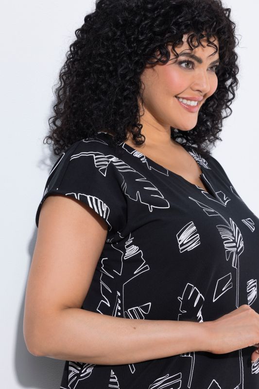 Palm Leaf Print Cap Sleeve Tee