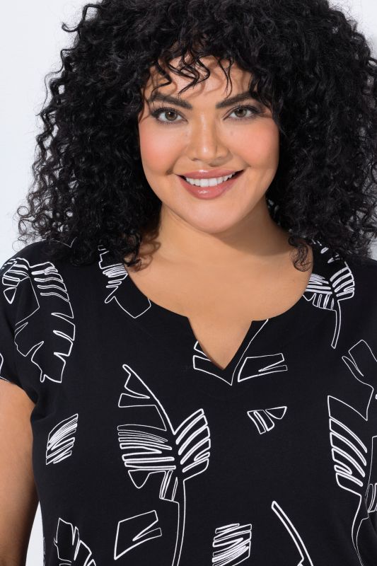 Palm Leaf Print Cap Sleeve Tee