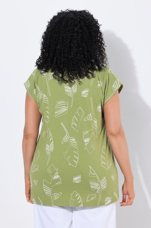 Palm Leaf Print Cap Sleeve Tee