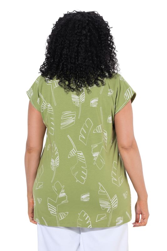 Palm Leaf Print Cap Sleeve Tee