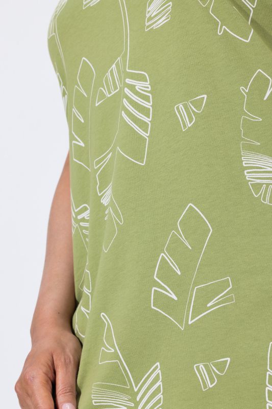 Palm Leaf Print Cap Sleeve Tee