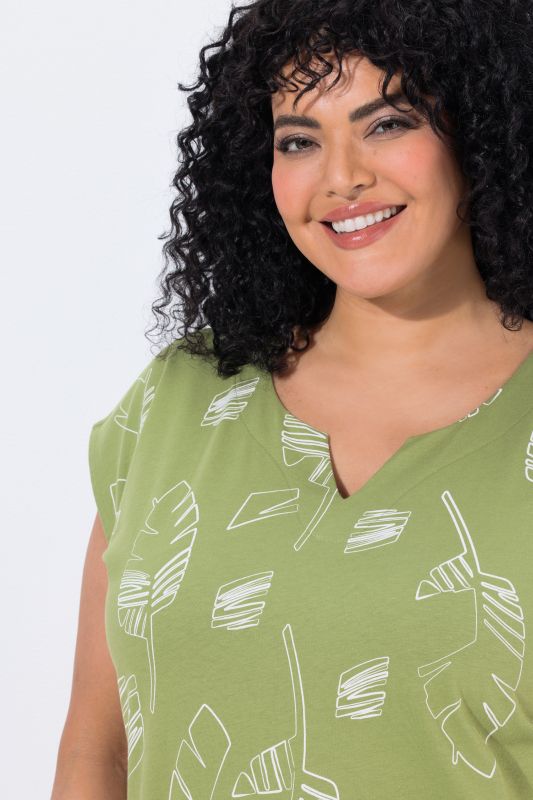 Palm Leaf Print Cap Sleeve Tee