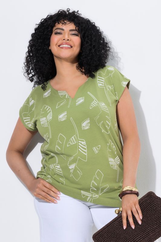 Palm Leaf Print Cap Sleeve Tee