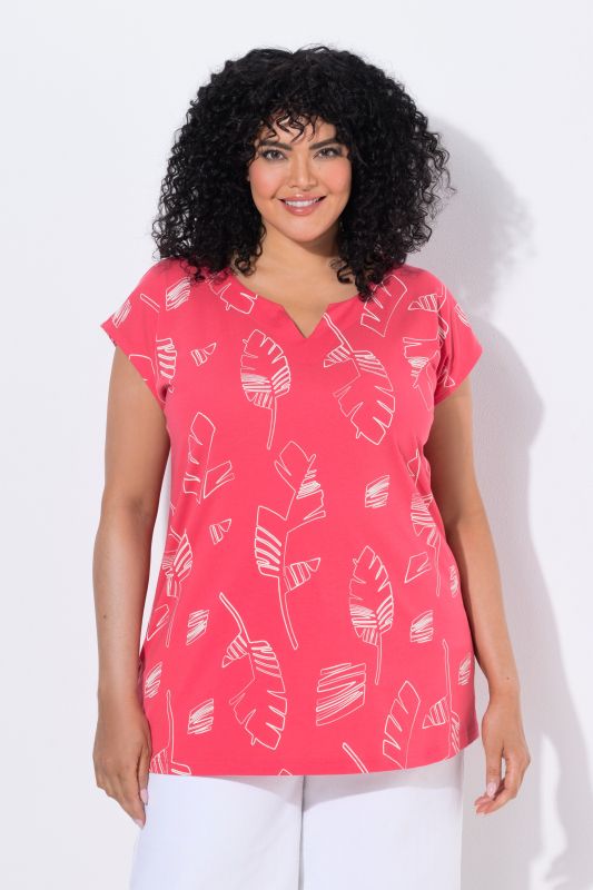 Palm Leaf Print Cap Sleeve Tee