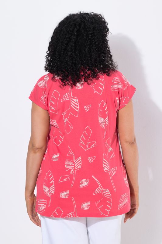 Palm Leaf Print Cap Sleeve Tee