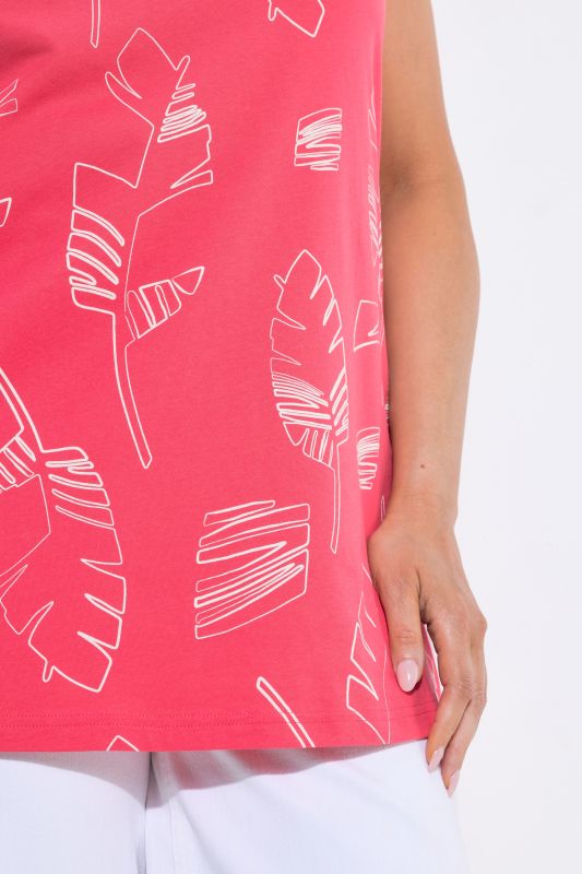 Palm Leaf Print Cap Sleeve Tee