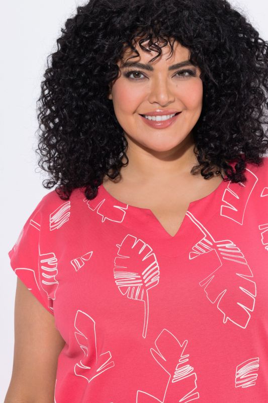Palm Leaf Print Cap Sleeve Tee