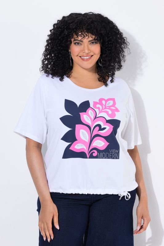 Floral Modern View Drawstring Hem Graphic Tee