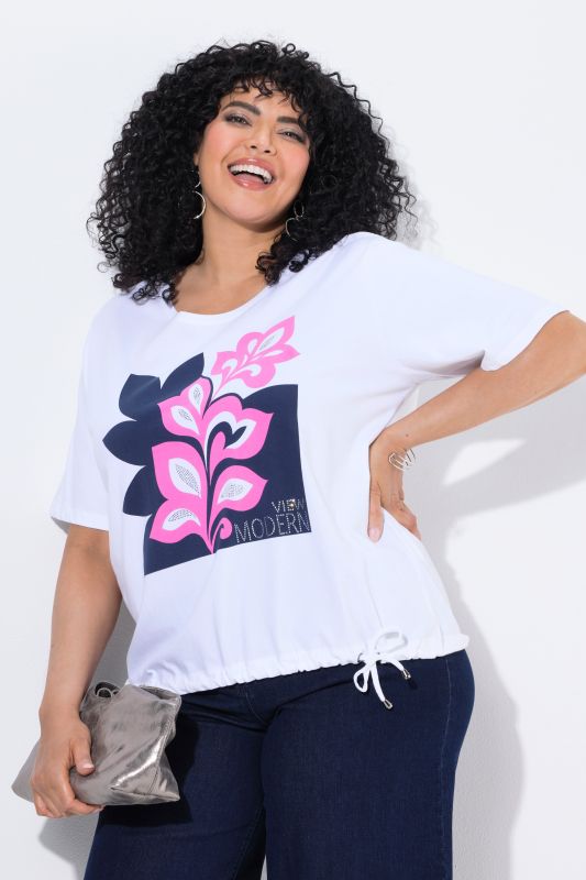 Floral Modern View Drawstring Hem Graphic Tee