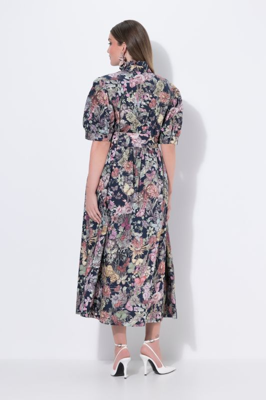 Vintage Botanical Print Button-Down Dress