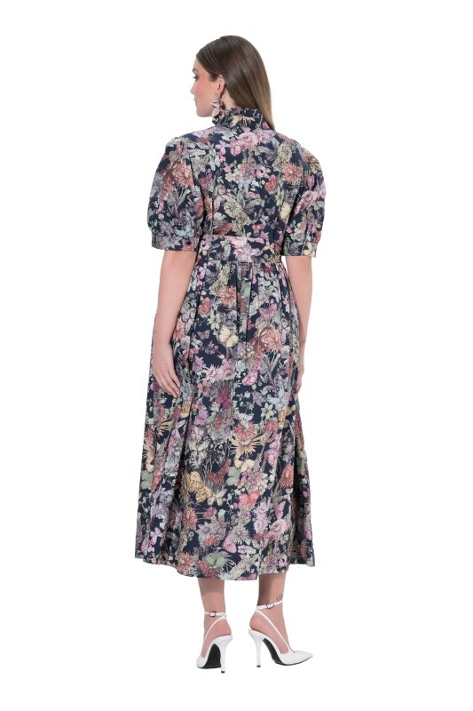 Vintage Botanical Print Button-Down Dress