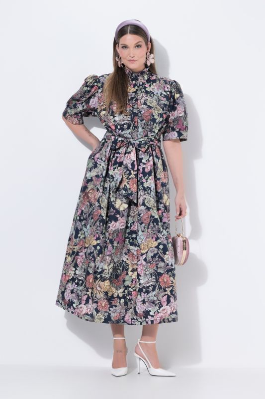 Vintage Botanical Print Button-Down Dress