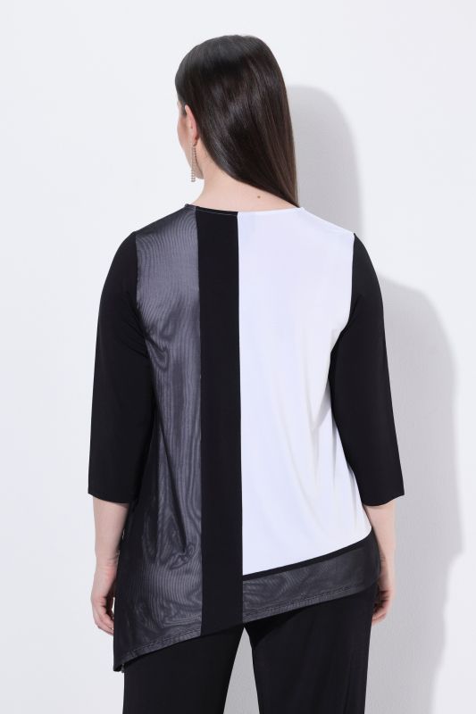 Asymmetric Colorblock Slinky Stretch-Knit T-Shirt Blouse