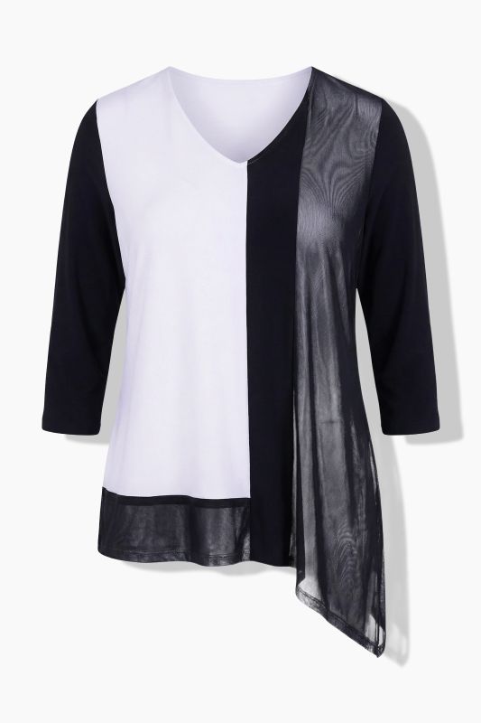 Asymmetric Colorblock Slinky Stretch-Knit T-Shirt Blouse