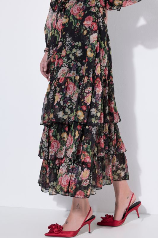 Floral Chiffon Long Sleeve Flounce Dress