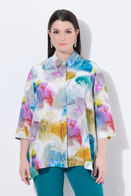 Watercolor Ginkgo 3/4 Sleeve Lyocell Blouse